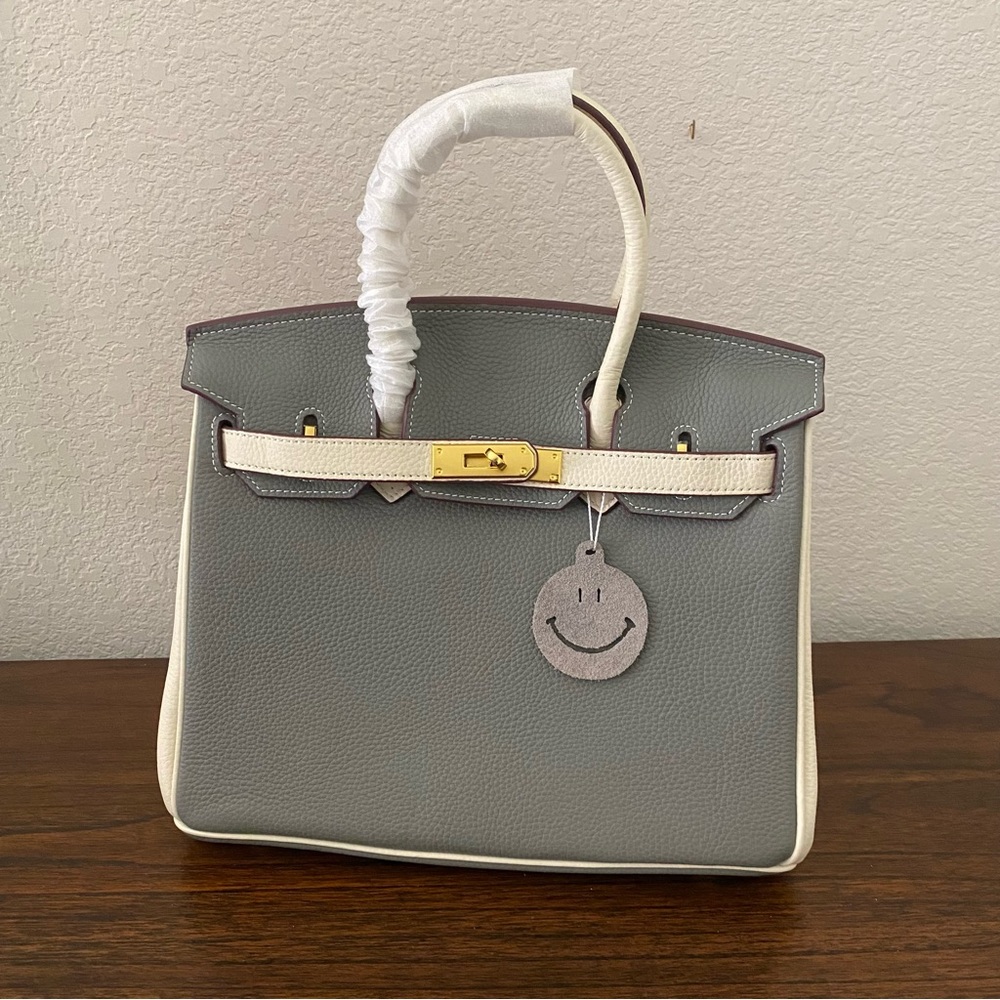 Gray White Colorblock 30 BK Structured Lock Key Doctor Satchel Bag Crossbody S9